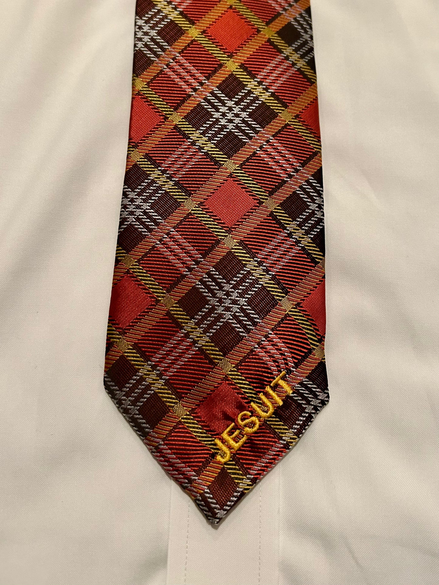 Jesuit Tie - Plaid with gold JESUIT