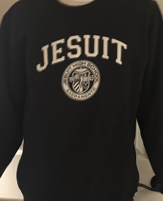 Classic Black Crewneck Sweatshirt with Jesuit School Seal